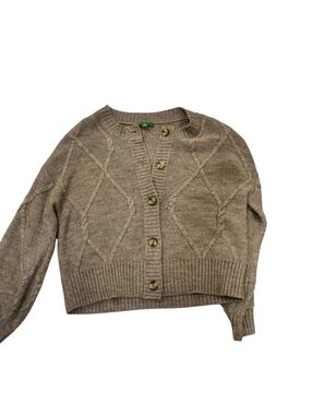 dip Taupe Cable-Knit Button Cardigan